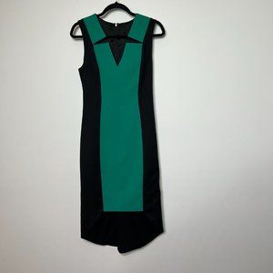 Black Halo Womens Black Green Deep V Neck Sleeveless Hi Low Dress Size 4